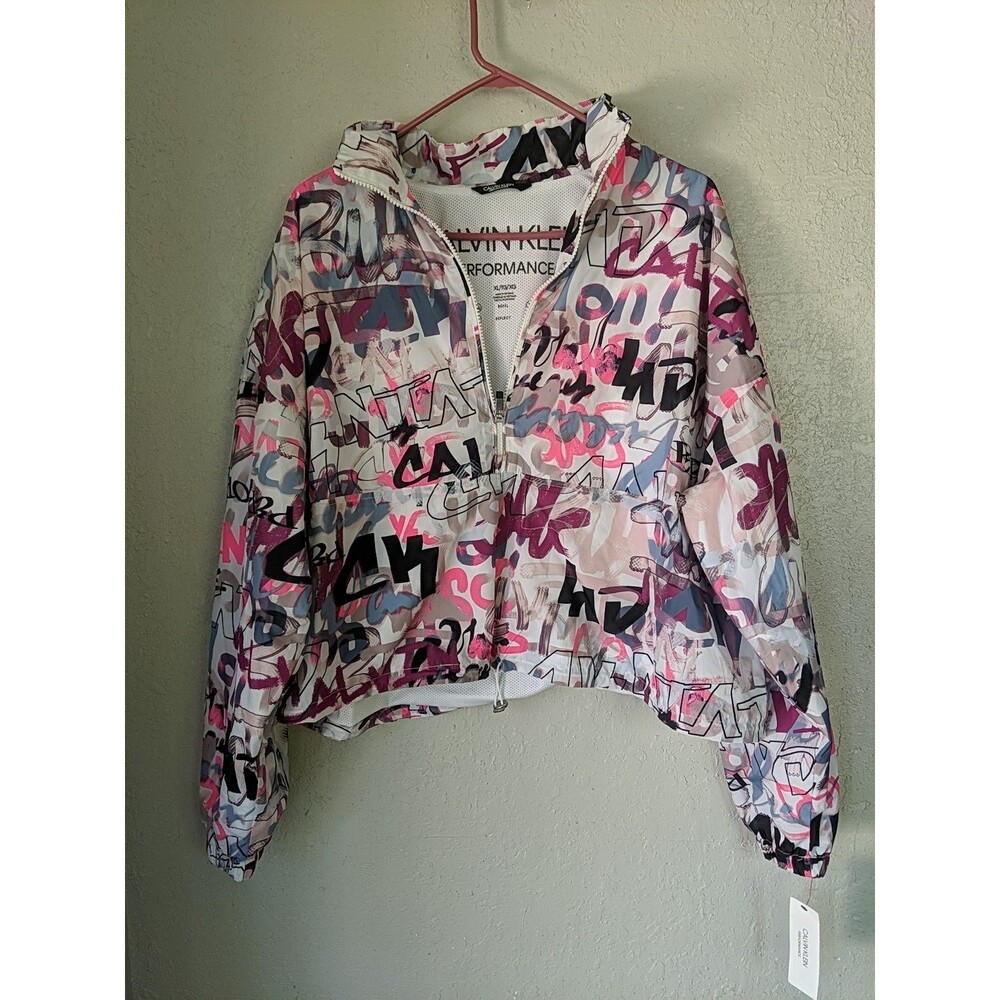 Calvin Klein Performance Jacket XL Pink  Half Zip Cinch Waist Grafitti Reflect